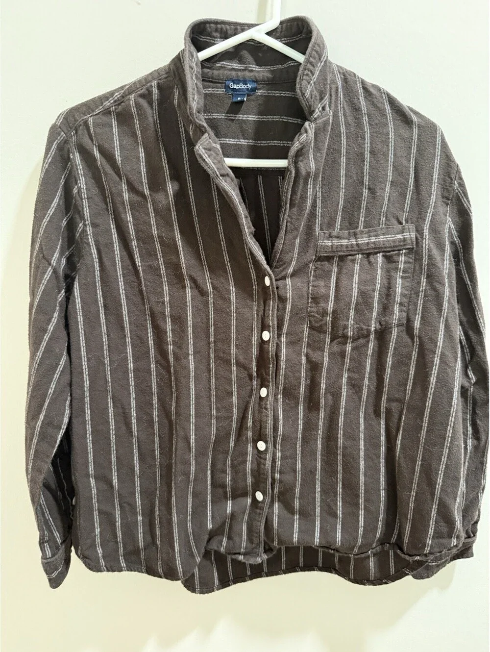 GapBody Brown/White Striped Woven Cotton Collared Button-Up Long Sleeve Size S
